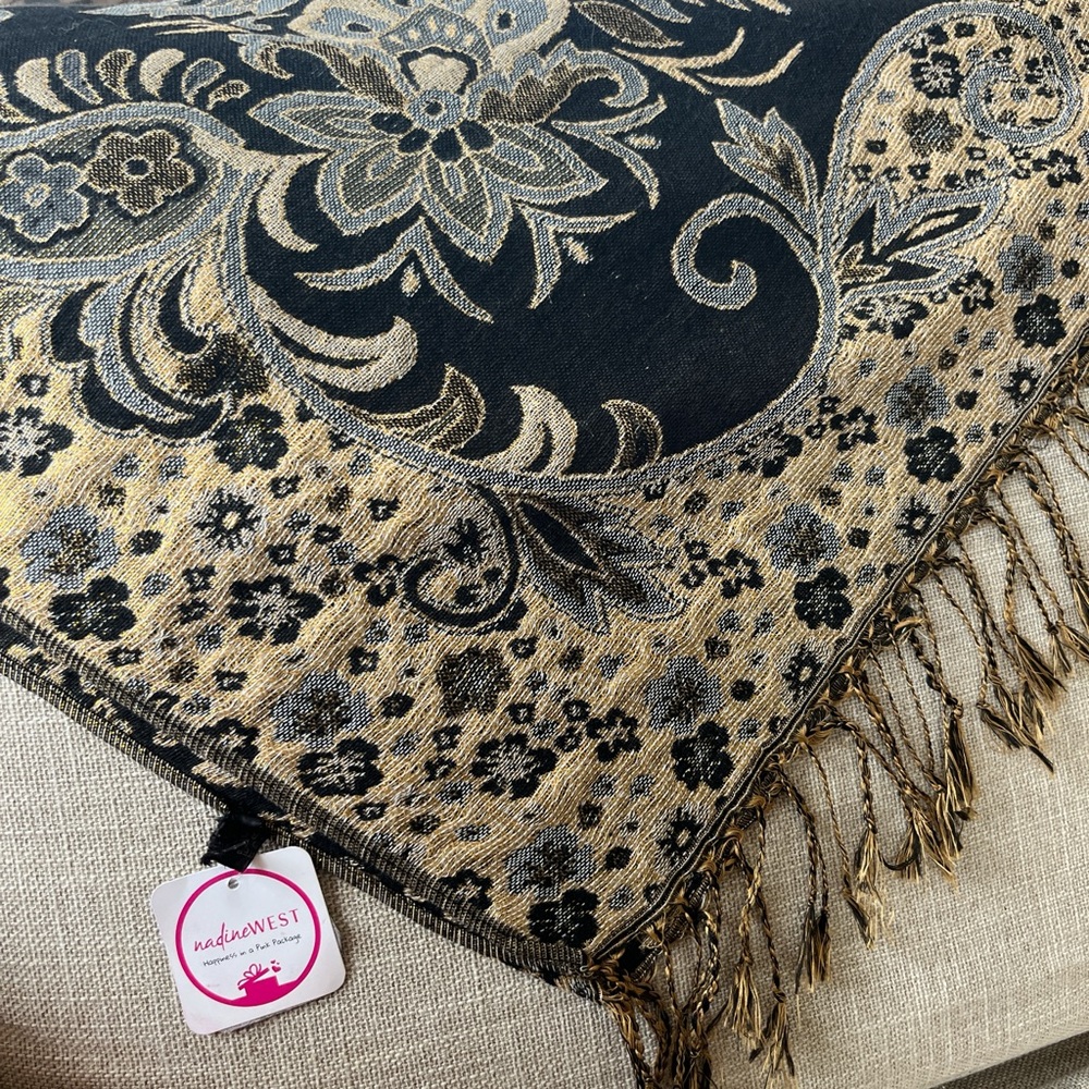 NWT Nadine West Black and Gold Floral Scarf